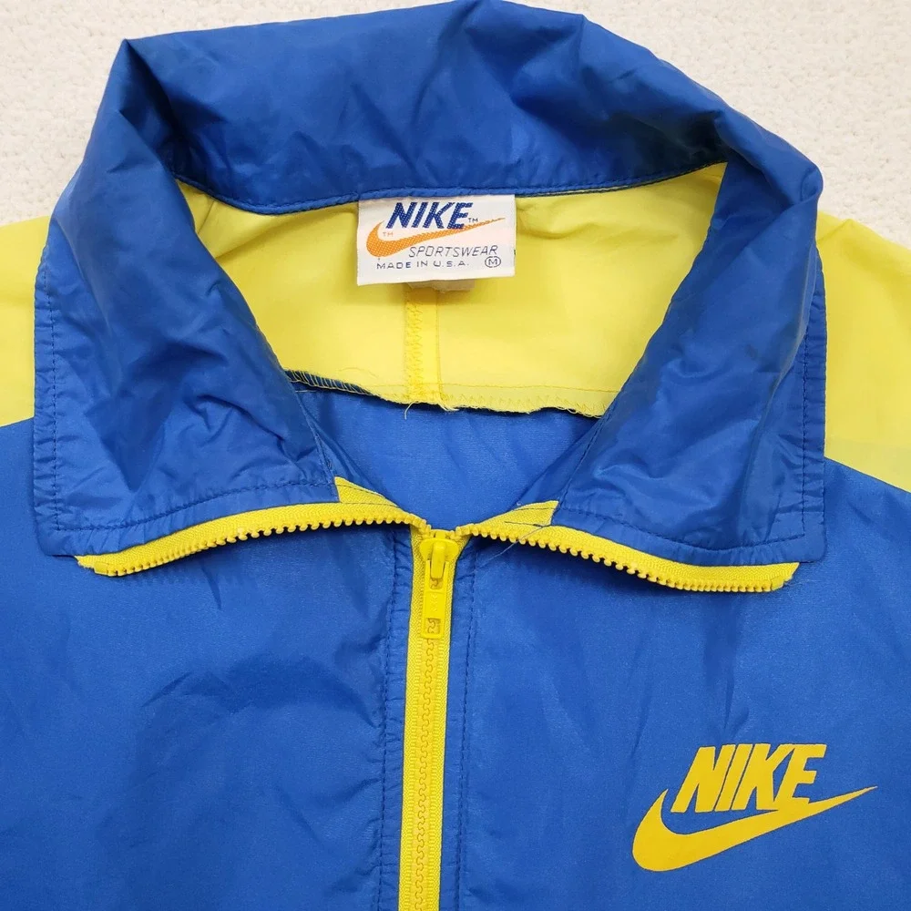Vintage Nike Windbreaker Men Medium Blue Yellow Made in USA Packable Anorak